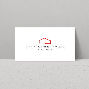Tarjeta De Visita Logo Hogar Moderno Inmobiliario Rojo/Blanco