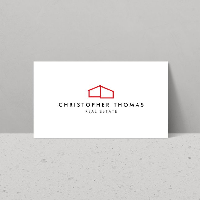 Tarjeta De Visita Logo Hogar Moderno Inmobiliario Rojo/Blanco (Subido por el creador)
