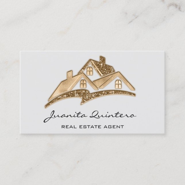 Tarjeta De Visita Logo House Real Estate Agent Profesional Gris (Anverso)