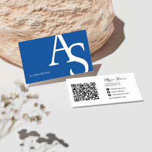 Tarjeta De Visita Logo iniciales código qr de maquillaje azul modern