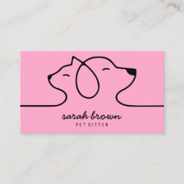 Tarjeta De Visita Logo lineal de mascota gato perro rosa en polvo