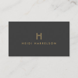 TARJETA DE VISITA LOGO LUXE MODERNO ORO Y GRIS INICIAL MONOGRAM