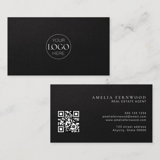 Tarjeta De Visita Logo | Luxury Leather Real Estate QR Code (Anverso / Reverso)