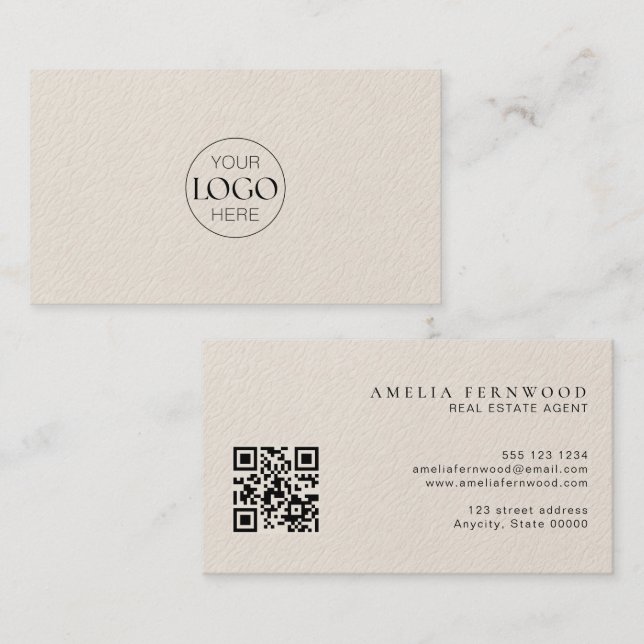 Tarjeta De Visita Logo | Luxury Leather Real Estate QR Code (Anverso / Reverso)