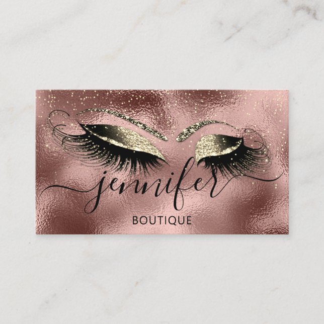 Tarjeta De Visita Logo Makeup Boutique Lash Studio Eyes Rosa Gold (Anverso)