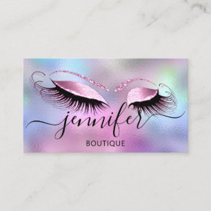 Tarjeta De Visita Logo Makeup Boutique Lash Studio Holograma rosa