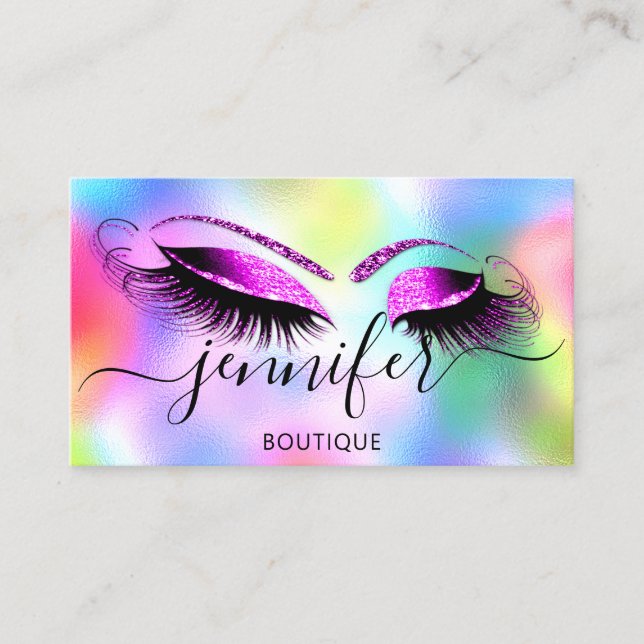 Tarjeta De Visita Logo Makeup Boutique Lash Studio Holograph Hot (Anverso)