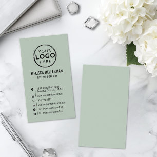 Tarjeta De Visita Logo Minimal Moderno Vertical Verde Salvia