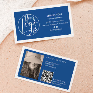 Tarjeta De Visita Logo minimalista azul Qr order gracias