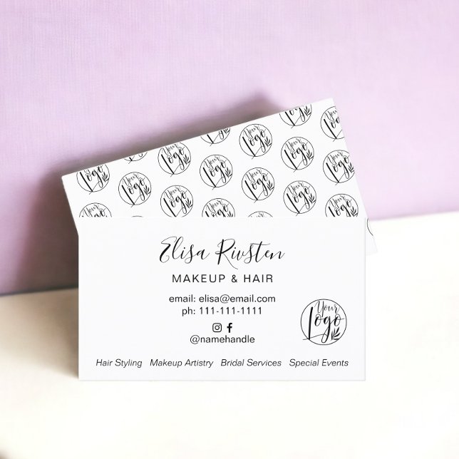 Tarjeta De Visita Logo minimalista de maquillaje en blanco y negro (Minimalist black and white makeup logo business card)