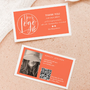 Tarjeta De Visita Logo minimalista en blanco coral Qr order gracias