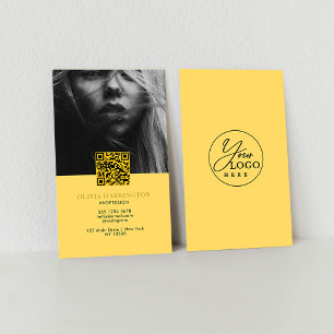 Tarjeta De Visita Logo Mínimo de código QR para fotos amarillo mosta
