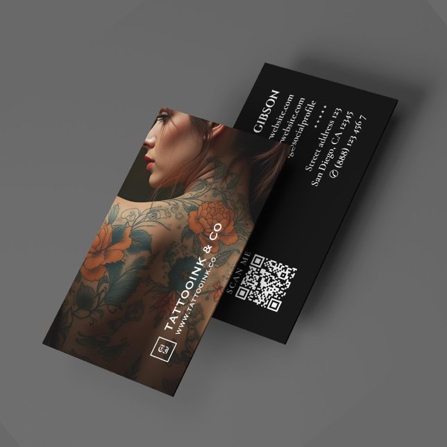Tarjeta De Visita Logo Mínimo Tattoísta Artista de tatuajes Foto Neg (Tattooist Minimal Logo Tattoo Artist Photo Black Business Card
)