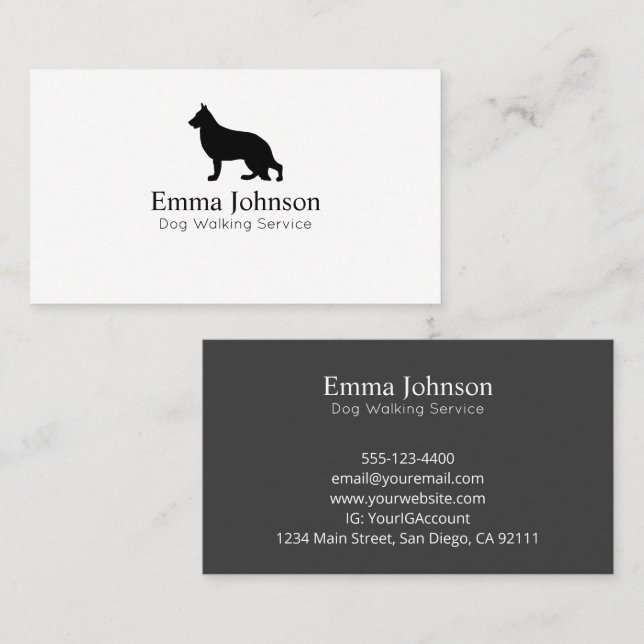 Tarjeta De Visita Logo moderno de Shepherd Dog Walking Business Card (Anverso / Reverso)