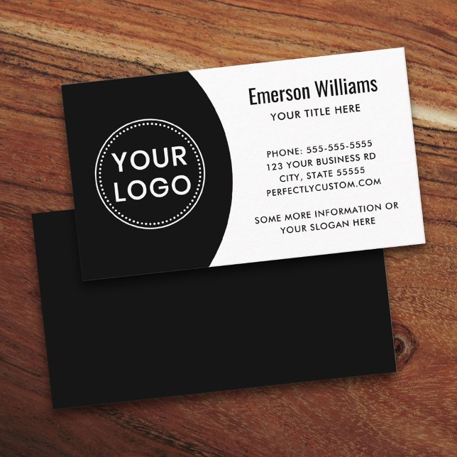 Tarjeta De Visita Logo moderno elegante mínimo blanco y negro (Modern, professional business card template with custom logo)