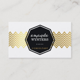 Tarjeta De Visita LOGO moderno patrón de chevron oro Relieve metaliz