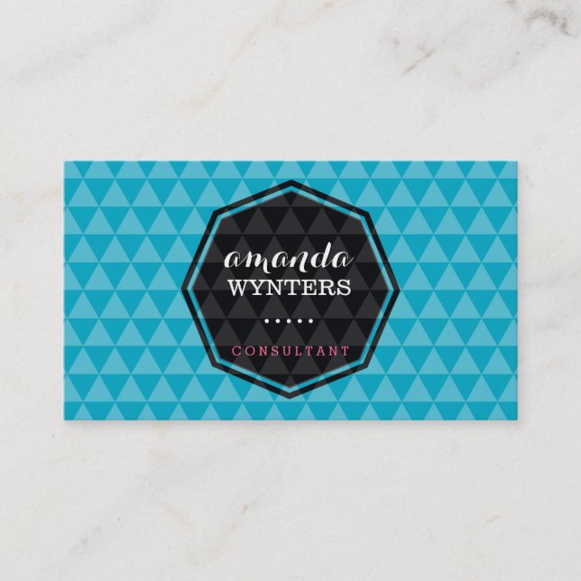 Tarjeta De Visita LOGO moderno patrón geo emblema octógono turquesa (Anverso)