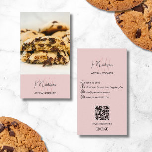 Tarjeta De Visita Logo Monograma Panadería QR Rosa