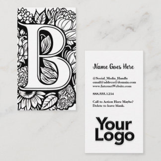 Tarjeta De Visita Logo Monogramado B Floral Black and White Company