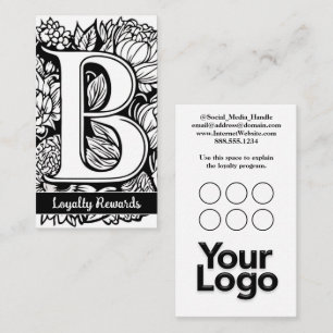 Tarjeta De Visita Logo Monogramado B Floral Black and White Company
