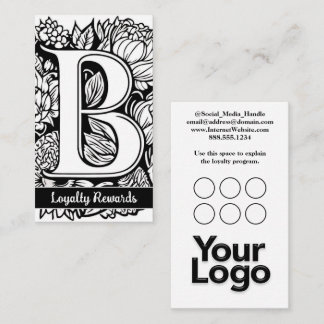 Tarjeta De Visita Logo Monogramado B Floral Black and White Company