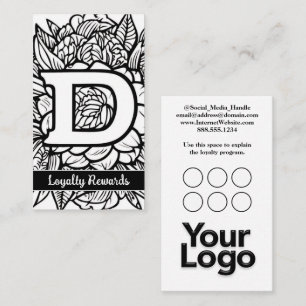 Tarjeta De Visita Logo Monogramado D Floral Black and White Company