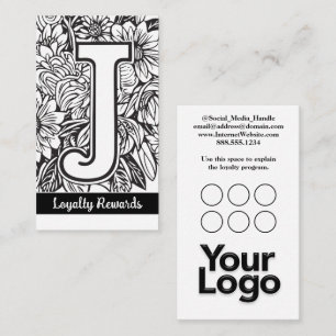 Tarjeta De Visita Logo Monogramado J Floral Black and White Company