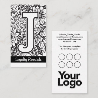 Tarjeta De Visita Logo Monogramado J Floral Black and White Company