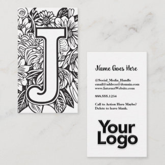 Tarjeta De Visita Logo Monogramado J Floral Black and White Company