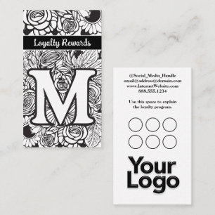 Tarjeta De Visita Logo Monogramado M Floral Black and White Company