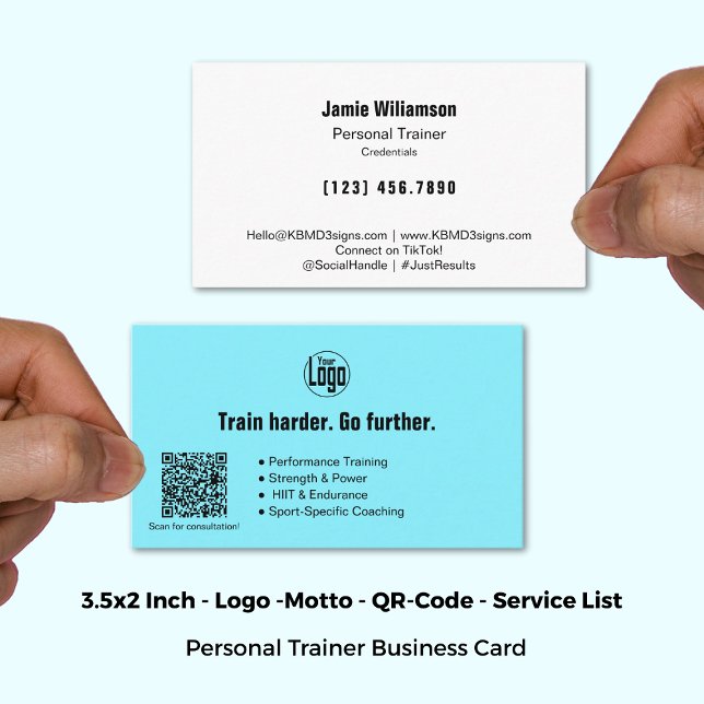 Tarjeta De Visita Logo Motto Services Electric Blue Personal Trainer (3.5x2 Inch, Logo Motto Services Electric Blue Personal Trainer Business Card)
