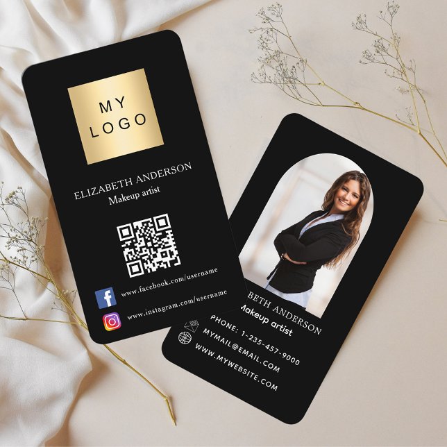 Tarjeta De Visita Logo negro arco de fotos código Qr medios sociales (Subido por el creador)