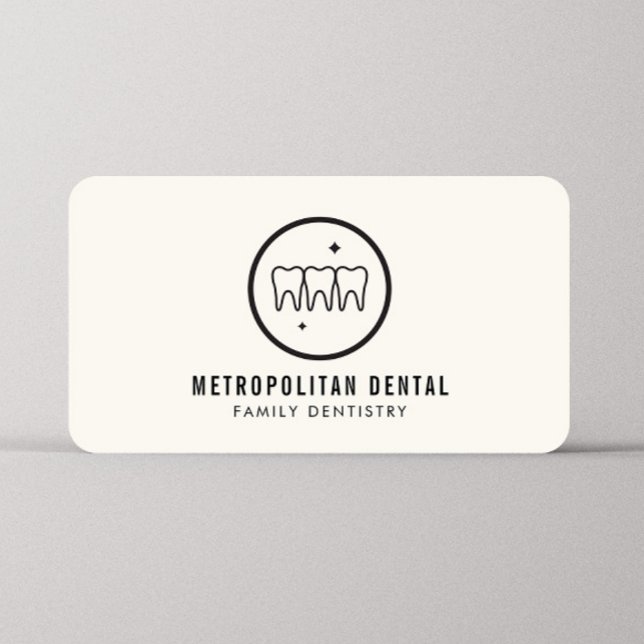Tarjeta De Visita Logo negro de dientes modernos en marfil (Subido por el creador)