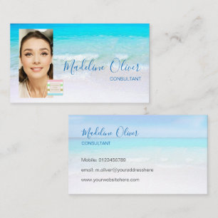 Tarjeta De Visita Logo Ocean Beach Sea Travel Blue