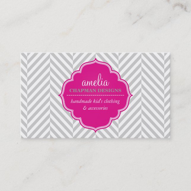 Tarjeta De Visita LOGO patrón herringbone moderno distintivo rosa gr (Anverso)