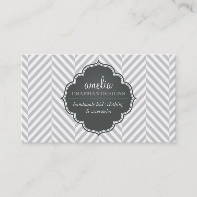 Tarjeta De Visita LOGO patrón herringbone moderno placa gris plata (Anverso)