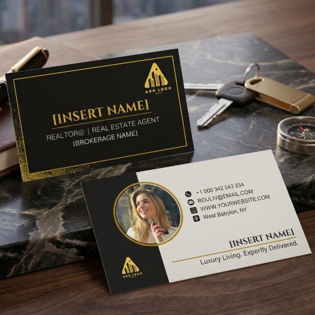 Tarjeta De Visita Logo & Photo Modern Minimalist Realtor Broker Agen (Personalized Logo & Photo Modern Minimalist Realtor Broker Agent Business Card)