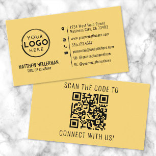 Tarjeta De Visita Logo Profesional Código QR Amarillo