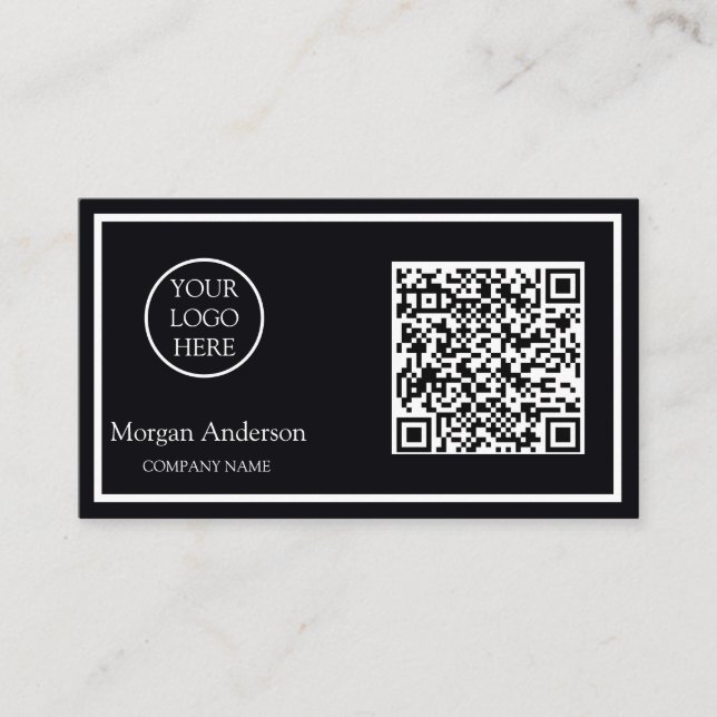 Tarjeta De Visita Logo profesional de código QR profesional negro (Anverso)