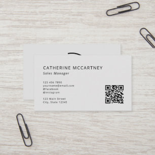 Tarjeta De Visita Logo profesional de negocios moderno Código QR Gri