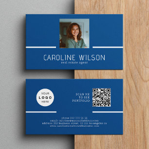 Tarjeta De Visita Logo profesional moderno QR CODE foto azul