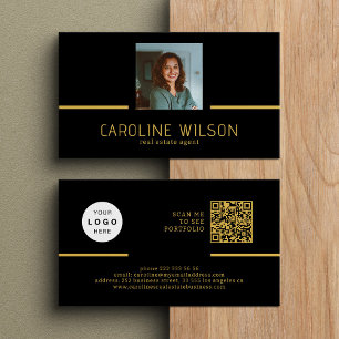 Tarjeta De Visita Logo profesional moderno QR CODE foto oro negro