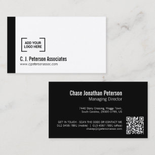 Tarjeta De Visita Logo profesional simple código QR blanco negro
