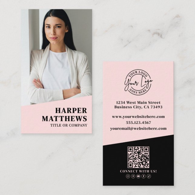 Tarjeta De Visita Logo QR Code Blush Pink (Anverso / Reverso)