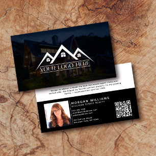 Tarjeta De Visita Logo QR Code Photo Real Estate Agent
