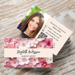 Tarjeta De Visita Logo QR de la foto en blanco rosa de las flores
