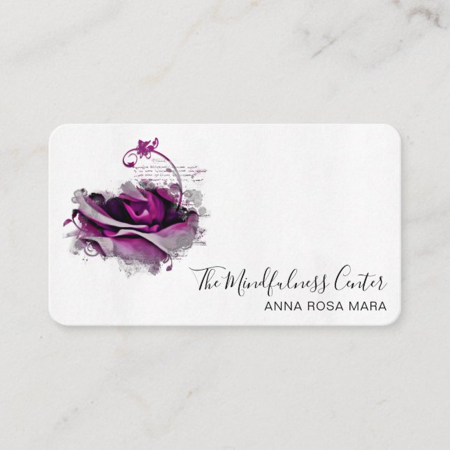 Tarjeta De Visita *~* Logo QR Flor floral Rosa de Borgoña (Anverso)