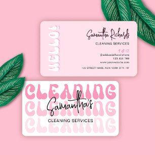 Tarjeta De Visita Logo Retro Rosa Moderno Femenino Servicio de Limpi