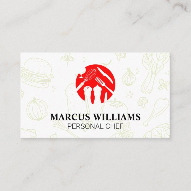 Tarjeta De Visita Logo rojo de los utensilios de cocina | Culinario (Anverso)