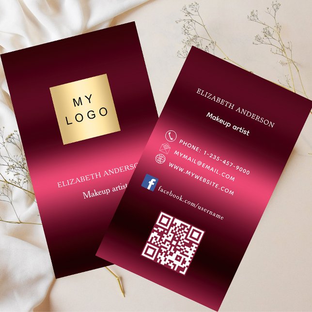 Tarjeta De Visita Logo rosa de Borgoña Código Qr en Facebook (Subido por el creador)